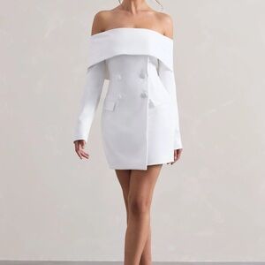 CLUB LONDON WHITE BARDOT TAILORED BLAZER DRESS